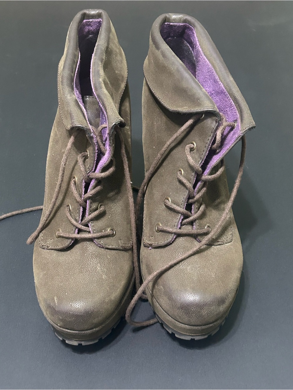 Blowfish Brown Suede Lace-Up Ankle Boots with Purple Lining